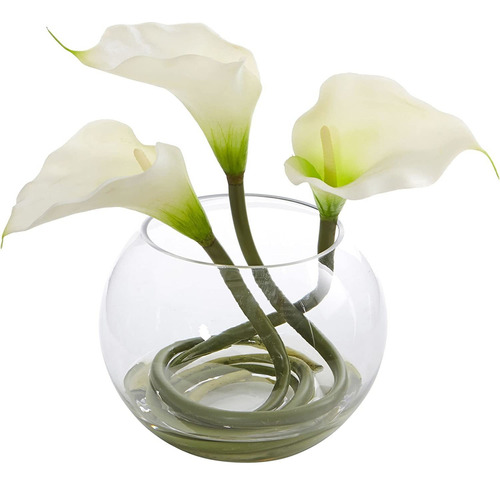 1536wh Calla Lily En Florero De Vidrio Redondeado, 9, B...