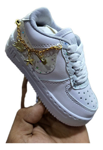 Zapatos Nike Air Force One Af1 Niñas  Blanco Zoom Cadenita 