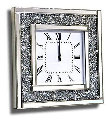 Diamante Engastado Espejo Cuadrado Decorativo Reloj Kkk2n