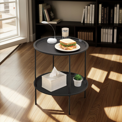 Mesa Auxiliar 2 En 1 Elegante Con Bandeja Charola Removible Negro