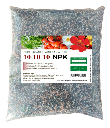 Adubo Fertilizante Npk 10x10x10 Para Plantas E Flores 3kg