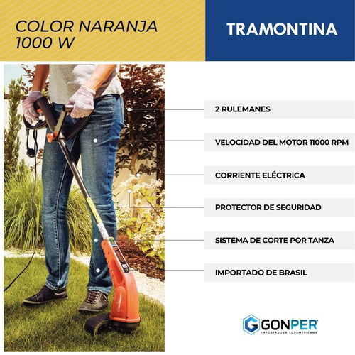 Imagen 4 de 8 de Bordeadora Eléctrica Tramontina Cesped 1000w 28cm De Corte