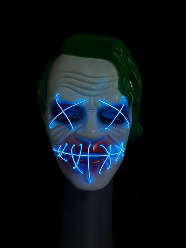 Máscara Guason Joker Luz Led Neón Cotillón - Cienfuegos - Guason Luz Azul