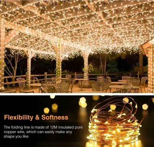 Luces Guirnalda Hada Solar Alambre 100 Led Calido 10 Metros