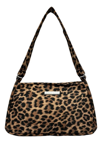 Cartera Baguette Mini Gamuza Animal Print Moda Mujer Marrón Print Leopardo Níquel