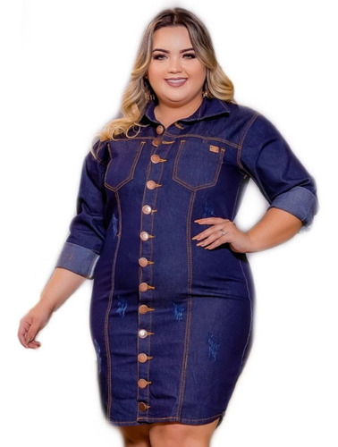 Vestido Jeans Plus Size Manga Longa Collection Flyer Modd 23