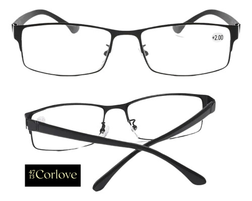 Lente lectura vista cansada armazon oftalmico mujer hombre color negro metalico 2.0