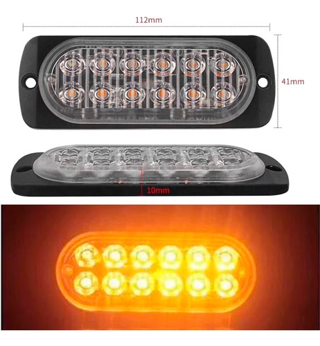 Baliza Led Ambar 12w 2 Lineas 6led 12v 24v