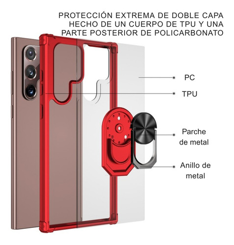 Funda Para Galaxy A72 Con Mica Varios Modelos Antigolpes Negro-plata Clear Ring