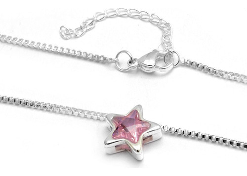Collar Estrella Cristal Rosa 42-48cm De Acero Blanco  