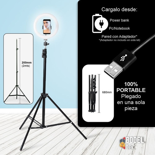 Imagen 6 de 6 de Aro De Luz Led 26 Cm Con Trípode 2 Metros