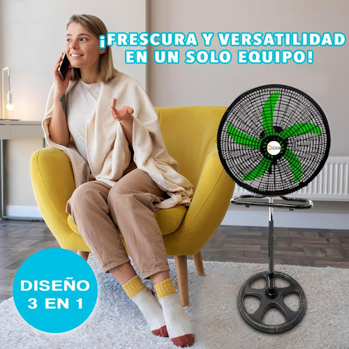 Ventilador De 4 Piezas 3 En 1, Montaje En Suelo Y Pared, 18 Pulgadas, 5 Aspas Verdes Plástico