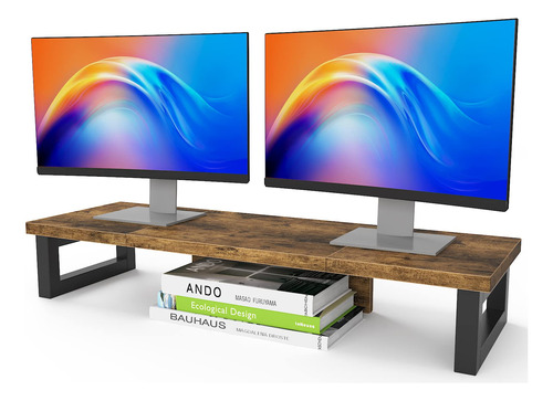 Westree Soporte Para Monitor Doble, Soporte De Madera Y Acer