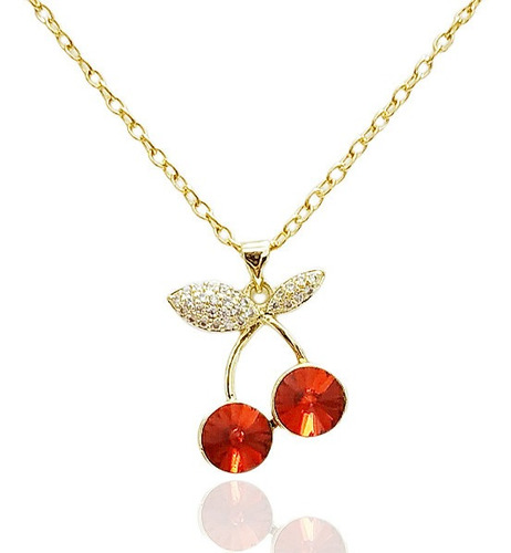 Collar Cereza Chapa Oro 18k Hermoso Diseño Cherry Amor 