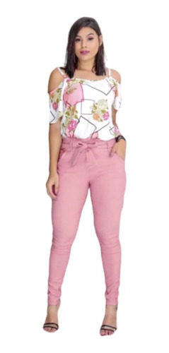 Imagem 6 de 9 de Kit C/2 Calça Feminina Justa De Amarrar Tecido Bengaline