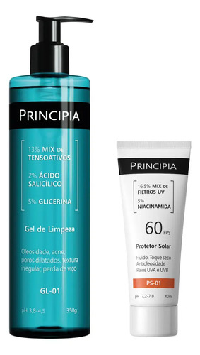 Principia Kit Gel de Limpeza GL-01 + Protetor Solar Facial PS-01 FPS 60