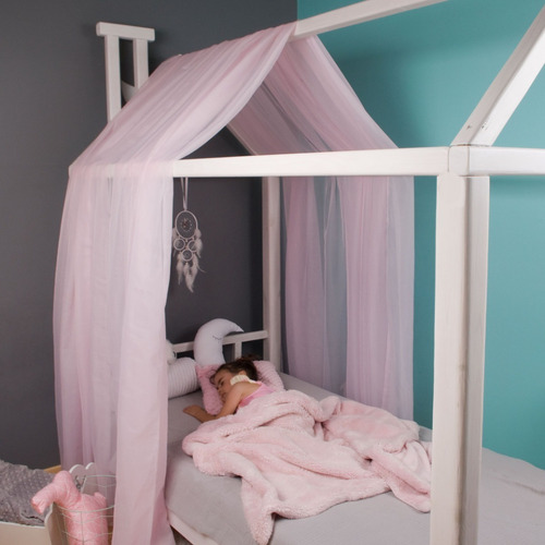 Imagen 3 de 4 de Dosel De Tul Cama Casita Montessori 2 Paños - 1,50 De Ancho