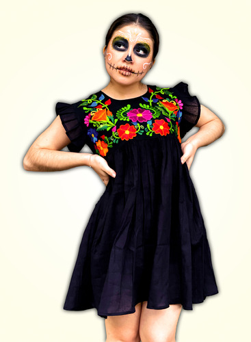 Lindo Mini Vestido Corto Artesanal Bordado Casual Frida