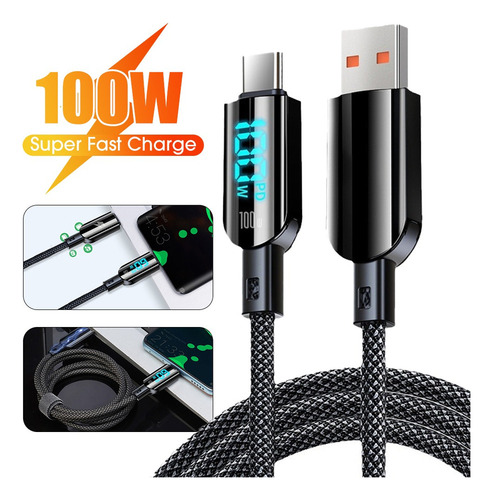 ~ Cabo Usb-c Led De 100 W Para Carregamento Rápido E