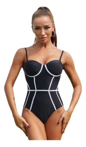 Traje De Baño Bikini Lineas Sin Tirantes Realce Playa Verano