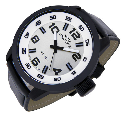 Reloj Montreal Hombre Ml1229 Caja Metal Malla Cuero Ecológic