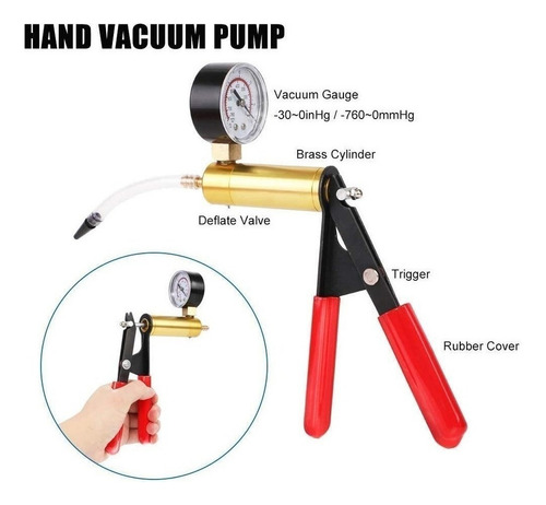 Bomba De Vacio Manual Frenos Purgador Manómetro De Aluminio