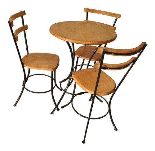 Combo Mesa Rustica Tampo 60 Cm E 3 Cadeiras Ferro Cor Preto