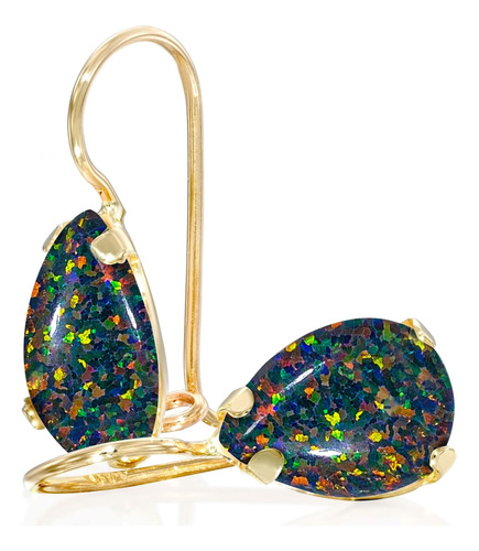 14k Gold Gold Fire Opal Opal Teardrop Pendientes; Libra Octu