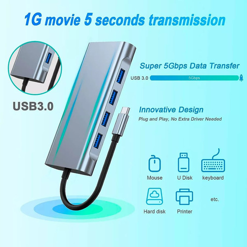Adaptador Hub 4k 11 En 1 Usb-c Multipuertos 1000mbps