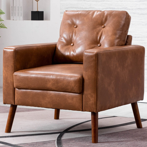 Silla Moderna Tapizada Con Brazo Y Patas De Madera