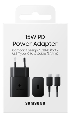 Cargador Samsung Con Cable Usb Pd Tipo C Black 15w 100-240 V