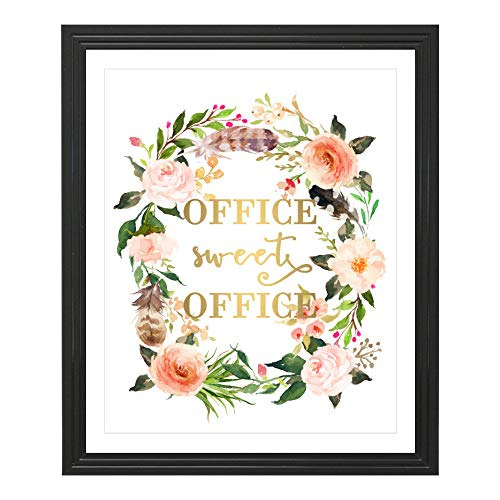 8 X 10 Office Sweet Office Lámina De Oro Real Y Acuare...