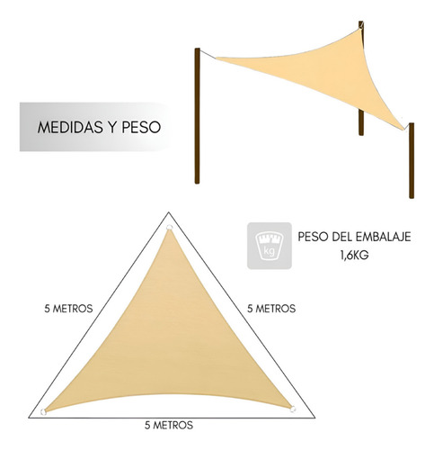 Toldo Vela Triangular 3x3x3 Metros Protección Uv