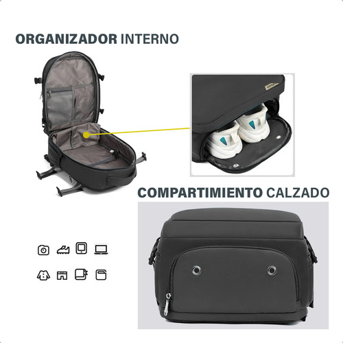 Mochila Impermeable Porta Notebook Usb Reforzada Acolchada Color Gris Diseño De La Tela Liso