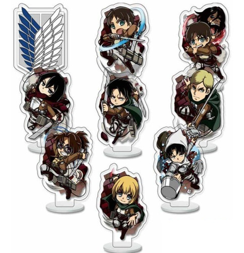 Set 9 Figuras De Acrilico Shingeki No Kyojin Eren Levy Mikas