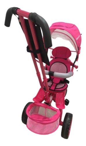 Imagen 4 de 8 de Triciclo Con Paseador /bebés/ Azul, Fucsia, Rojo Y Gris