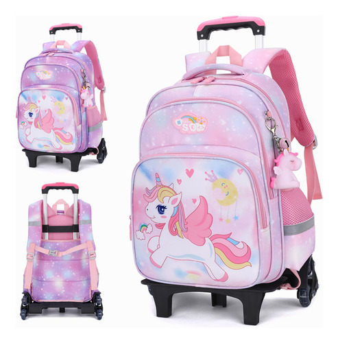 Mochila De Carrito Unicornio Bolsa Primaria Las Ruedas Mochilas Con Ruedas