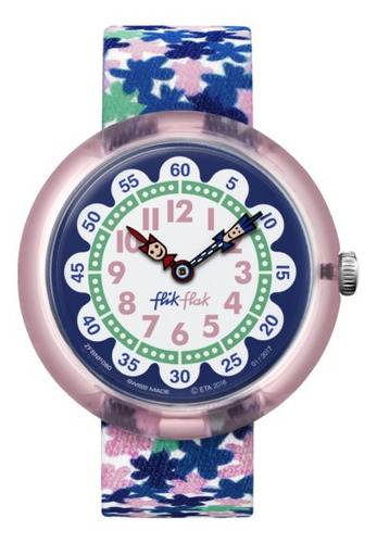 Reloj Flik Flak London Flower Fbnp080 Color de la correa Azul Color del bisel Rosa Color del fondo Rosa