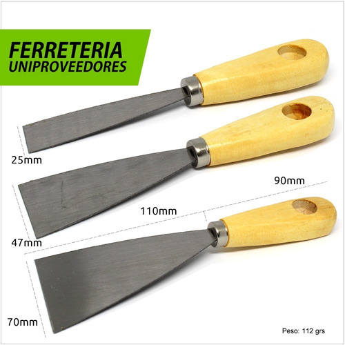 Imagen 3 de 6 de Espatulas X 3 Con Mango Madera Subte A Carabobo