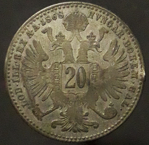 Moneda Austria 1868 20 Kreuzer Plata .500 2.7g 