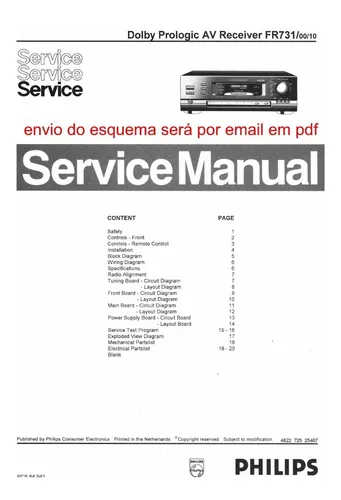 comprar Esquema Receiver Philips Fr731 Fr 731   Em Pdf  Via Email