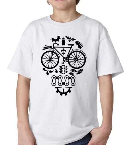 Remera De Niño Bicycle Bicicleta Calavera Art Vector