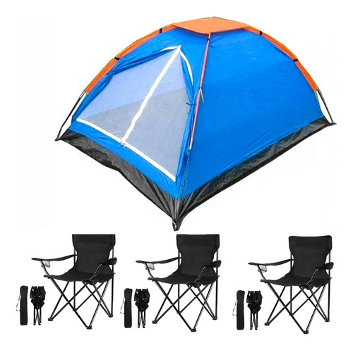 Carpa Para 8 Personas + 3 Sillas Camping Plegables Posavaso 