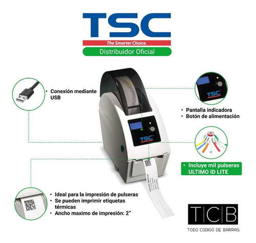 Imagen 4 de 6 de Impresora Termica De Pulseras Tsc Tdp 225w + 1000 Pulseras