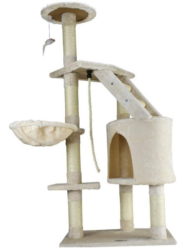 Mueble Rascador Gato 120 Cm Casa, Hamaca Y Cuerda 4 Niveles