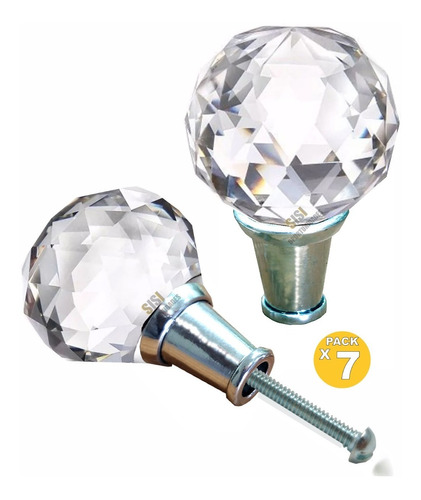 Tirador 7 Und Esfera Cristal Vidrio Facetado Herrajes Mueble