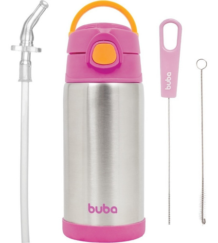 Imagem 1 de 7 de Garrafinha Infantil Buba Água Suco + Canudo Extra E Limpador