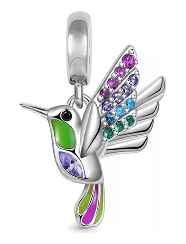 Charm Colibrí Picaflor Colorido En Plata 925 Ave Mágica 