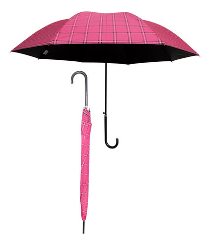 Paraguas Semiautomático Bastón Escocés Economico Sombrilla Color Fucsia