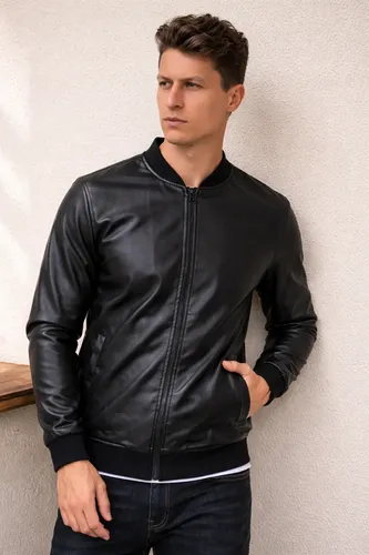 Jaqueta Bomber Courino Masculina Com Zíper E Bolso